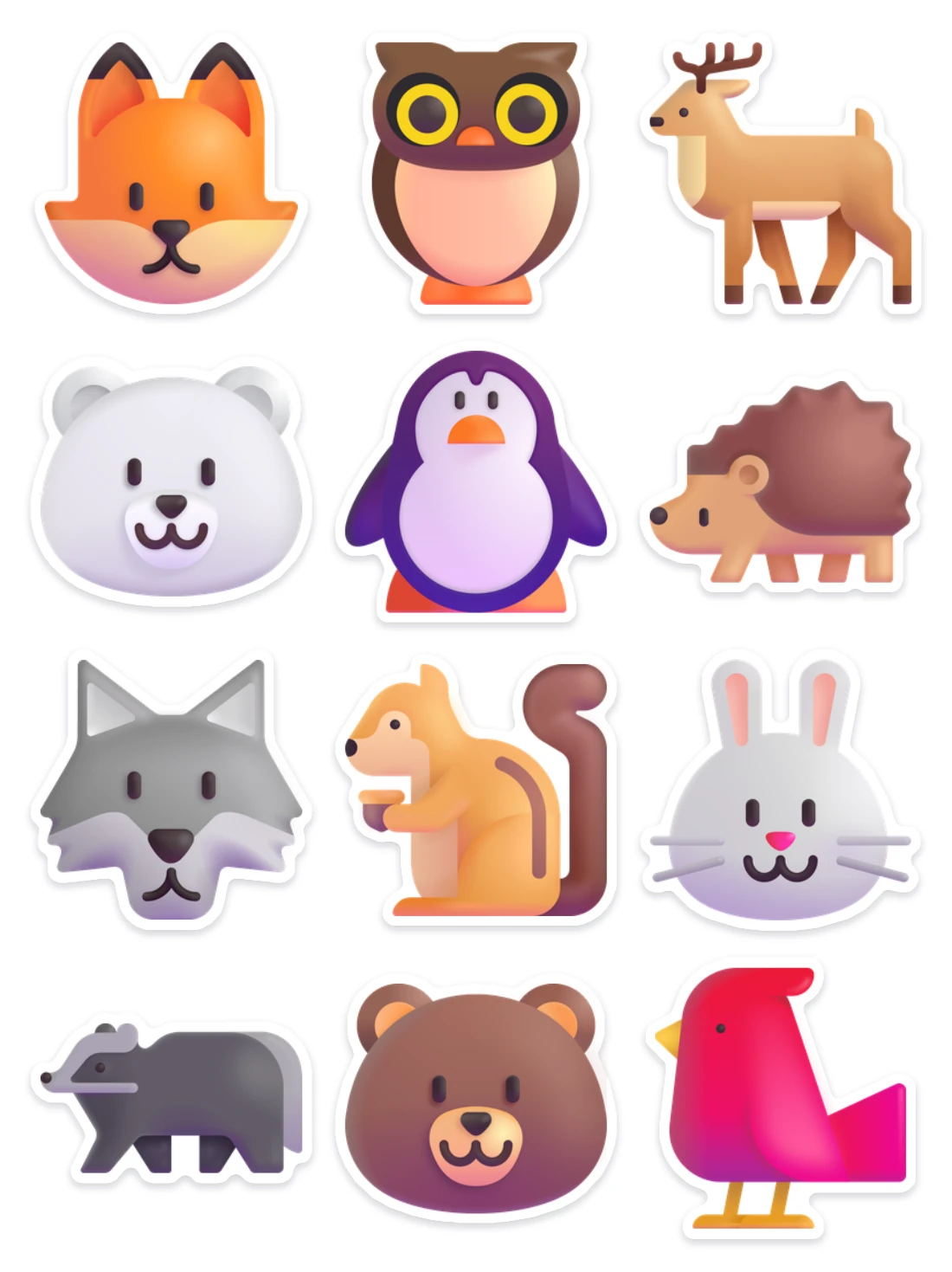Kerstvel Dieren in de sneeuw met 12 stickers